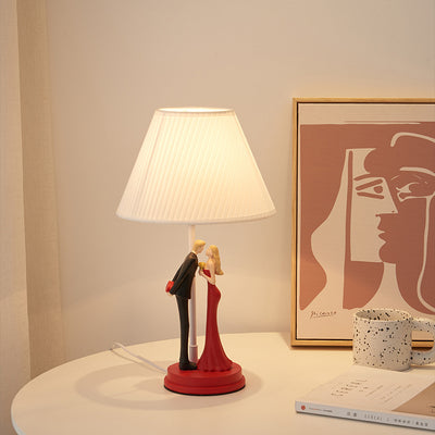 Moderne Art Deco Hochzeits-Paar Runde Prisma Harz Eisen Stoff 1-Licht Tischlampe Für Schlafzimmer 