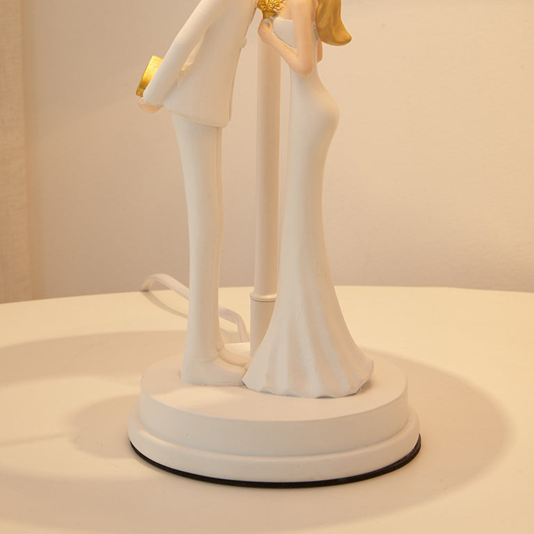Moderne Art Deco Hochzeits-Paar Runde Prisma Harz Eisen Stoff 1-Licht Tischlampe Für Schlafzimmer 