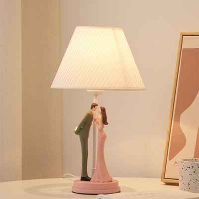 Moderne Art Deco Hochzeits-Paar Runde Prisma Harz Eisen Stoff 1-Licht Tischlampe Für Schlafzimmer 