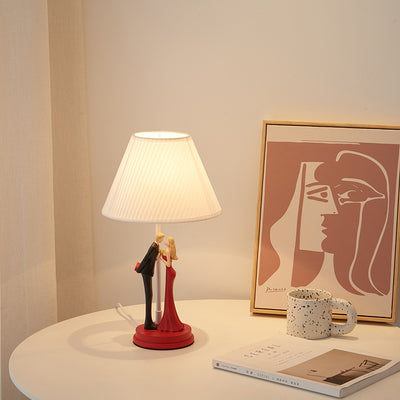 Moderne Art Deco Hochzeits-Paar Runde Prisma Harz Eisen Stoff 1-Licht Tischlampe Für Schlafzimmer 
