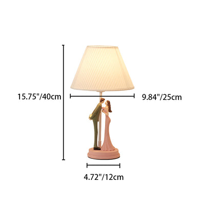 Moderne Art Deco Hochzeits-Paar Runde Prisma Harz Eisen Stoff 1-Licht Tischlampe Für Schlafzimmer 