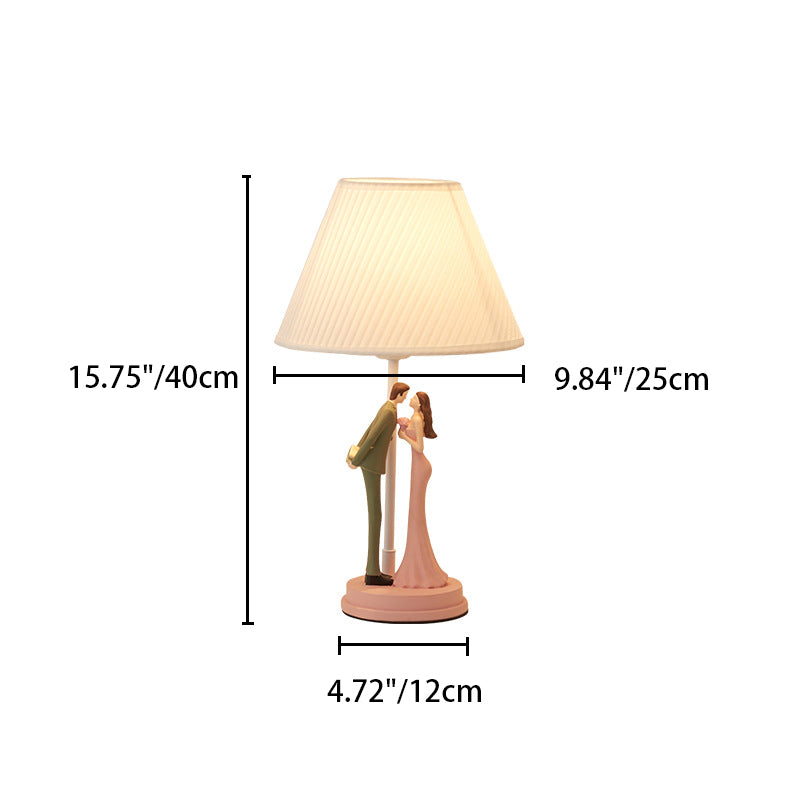 Moderne Art Deco Hochzeits-Paar Runde Prisma Harz Eisen Stoff 1-Licht Tischlampe Für Schlafzimmer 