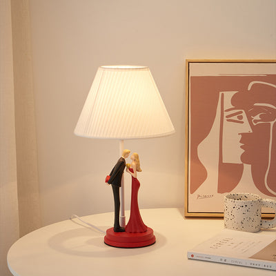 Moderne Art Deco Hochzeits-Paar Runde Prisma Harz Eisen Stoff 1-Licht Tischlampe Für Schlafzimmer 