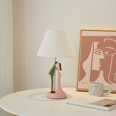 Moderne Art Deco Hochzeits-Paar Runde Prisma Harz Eisen Stoff 1-Licht Tischlampe Für Schlafzimmer 