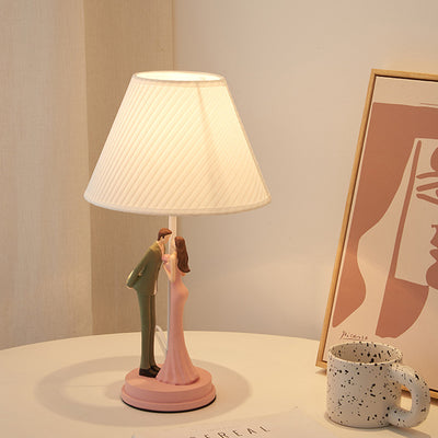 Moderne Art Deco Hochzeits-Paar Runde Prisma Harz Eisen Stoff 1-Licht Tischlampe Für Schlafzimmer 
