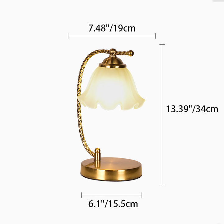 Lampe de table moderne Art Déco florale ronde en fer et verre à 1 lumière pour chambre 
