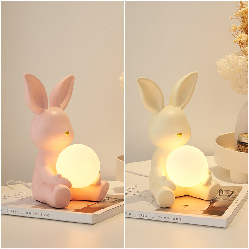 Moderne Art Deco Cartoon-Kaninchenform Runde Harz Glas 1-Licht Tischlampe für Schlafzimmer 