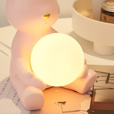 Moderne Art Deco Cartoon-Kaninchenform Runde Harz Glas 1-Licht Tischlampe für Schlafzimmer 
