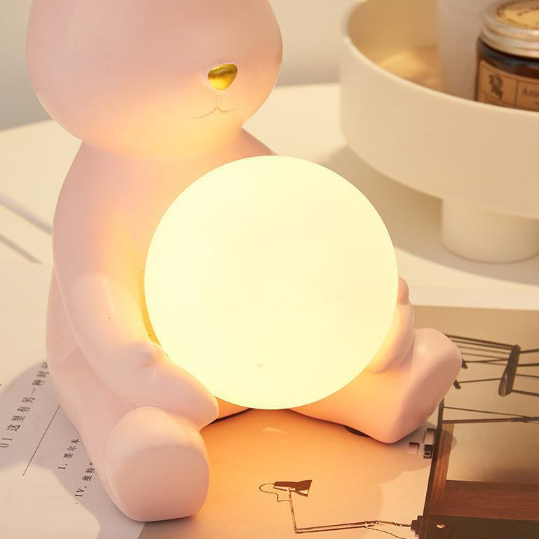 Moderne Art Deco Cartoon-Kaninchenform Runde Harz Glas 1-Licht Tischlampe für Schlafzimmer 