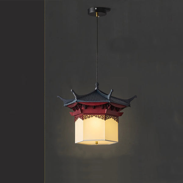 Zeitgenössische kreative Dachbodenform Prisma Holz Acryl Pergament 1-Licht Pendelleuchte für Esszimmer 