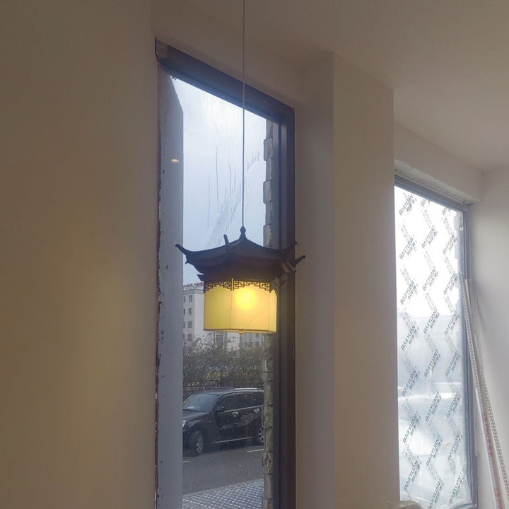 Prisme de forme grenier créatif contemporain en bois acrylique parchemin 1-lumière suspension pour salle à manger 
