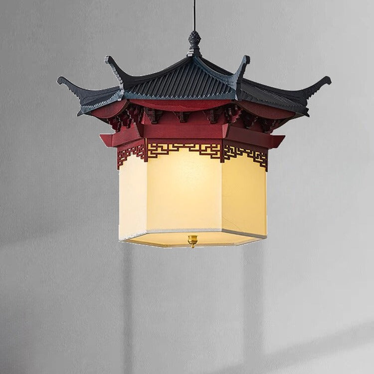 Zeitgenössische kreative Dachbodenform Prisma Holz Acryl Pergament 1-Licht Pendelleuchte für Esszimmer 