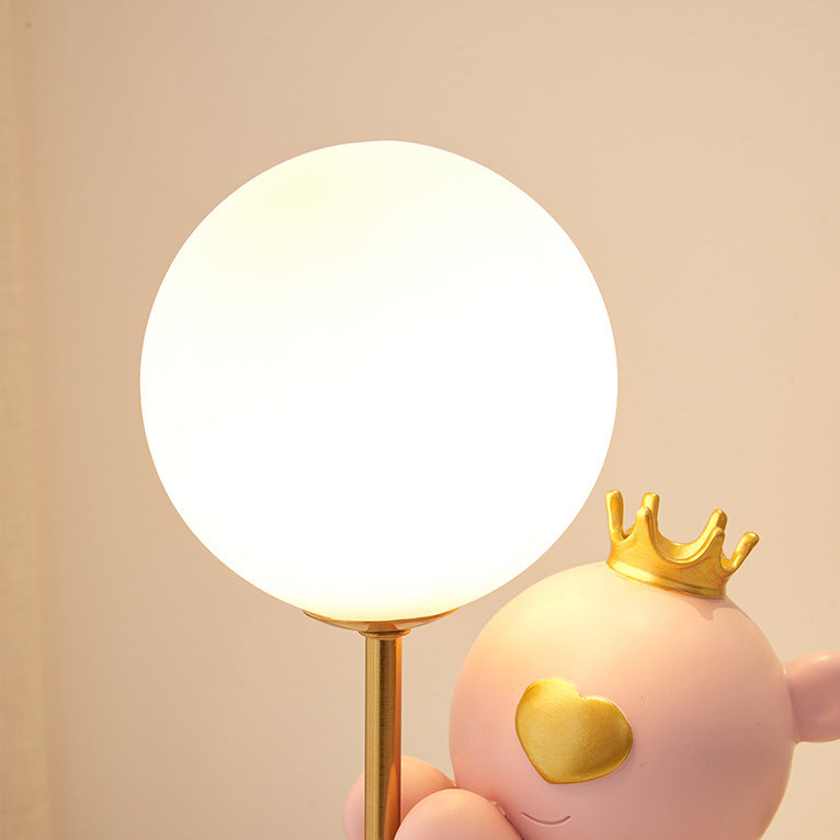Zeitgenössische kreative Cartoon süße Kronen-Bär runde Harzglas 1-Licht Tischlampe für das Schlafzimmer 
