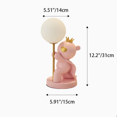 Zeitgenössische kreative Cartoon süße Kronen-Bär runde Harzglas 1-Licht Tischlampe für das Schlafzimmer 