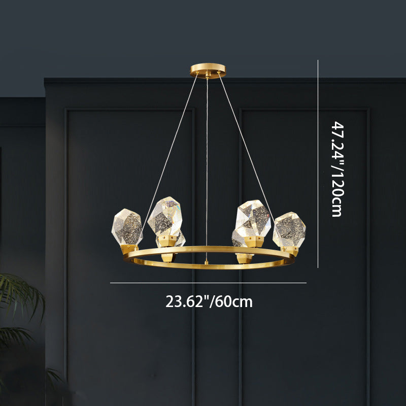 Lustre LED en cristal de cuivre rond moderne de luxe pour salon 