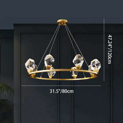 Lustre LED en cristal de cuivre rond moderne de luxe pour salon 