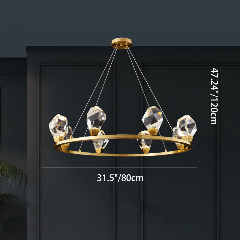 Lustre LED en cristal de cuivre rond moderne de luxe pour salon 