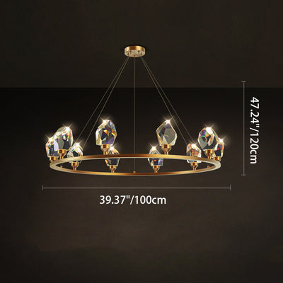 Lustre LED en cristal de cuivre rond moderne de luxe pour salon 