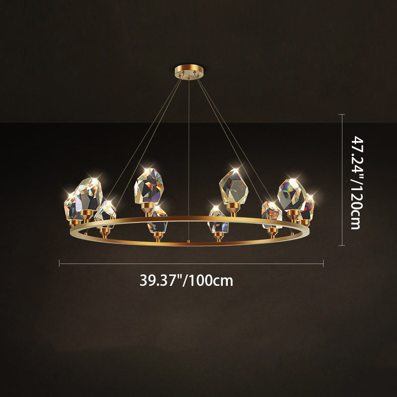 Lustre LED en cristal de cuivre rond moderne de luxe pour salon 