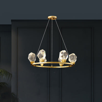 Lustre LED en cristal de cuivre rond moderne de luxe pour salon 