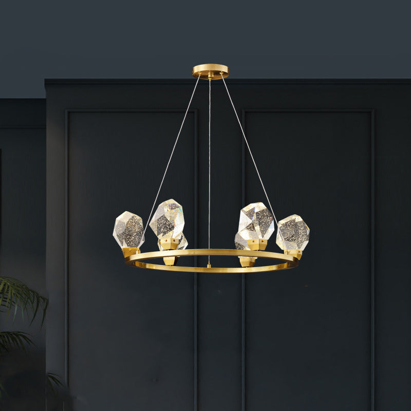 Lustre LED en cristal de cuivre rond moderne de luxe pour salon 