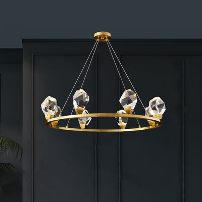 Lustre LED en cristal de cuivre rond moderne de luxe pour salon 