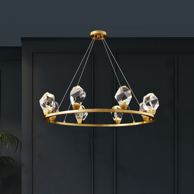 Lustre LED en cristal de cuivre rond moderne de luxe pour salon 
