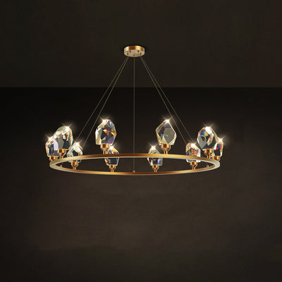 Lustre LED en cristal de cuivre rond moderne de luxe pour salon 