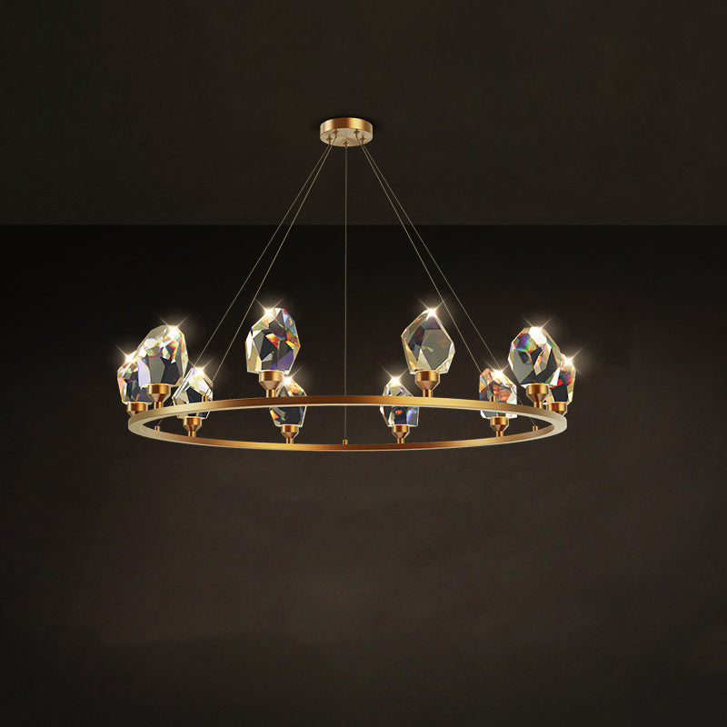 Lustre LED en cristal de cuivre rond moderne de luxe pour salon 