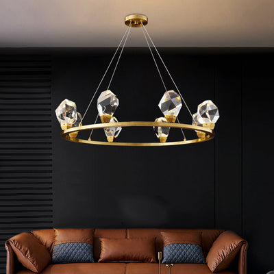 Lustre LED en cristal de cuivre rond moderne de luxe pour salon 