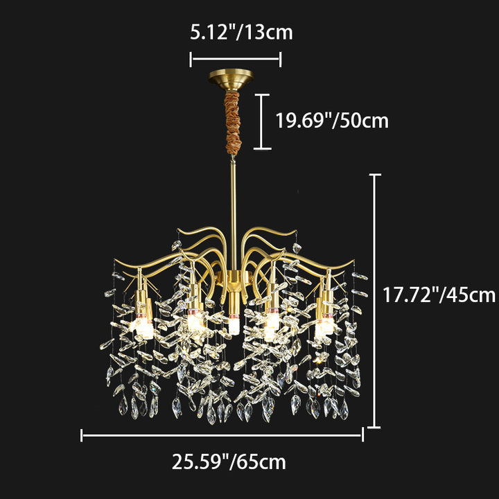 Lustre traditionnel français en forme de brindille avec pampilles en cuivre et cristal 7/9/11/13 lumières pour chambre 