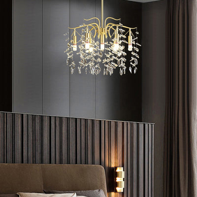 Traditioneller französischer Zweigform Quaste Kupfer Kristall 7/9/11/13 Licht Kronleuchter für Schlafzimmer 