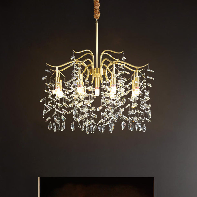 Traditioneller französischer Zweigform Quaste Kupfer Kristall 7/9/11/13 Licht Kronleuchter für Schlafzimmer 