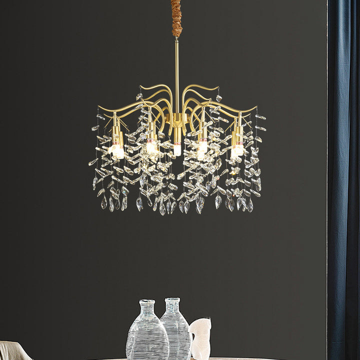 Lustre traditionnel français en forme de brindille avec pampilles en cuivre et cristal 7/9/11/13 lumières pour chambre 