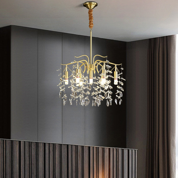 Lustre traditionnel français en forme de brindille avec pampilles en cuivre et cristal 7/9/11/13 lumières pour chambre 