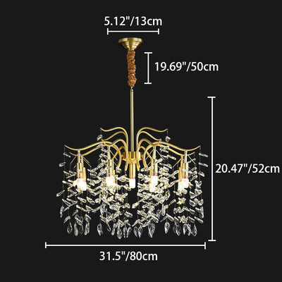 Traditioneller französischer Zweigform Quaste Kupfer Kristall 7/9/11/13 Licht Kronleuchter für Schlafzimmer 