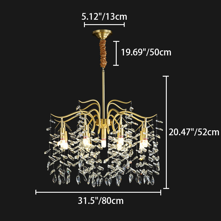 Traditioneller französischer Zweigform Quaste Kupfer Kristall 7/9/11/13 Licht Kronleuchter für Schlafzimmer 