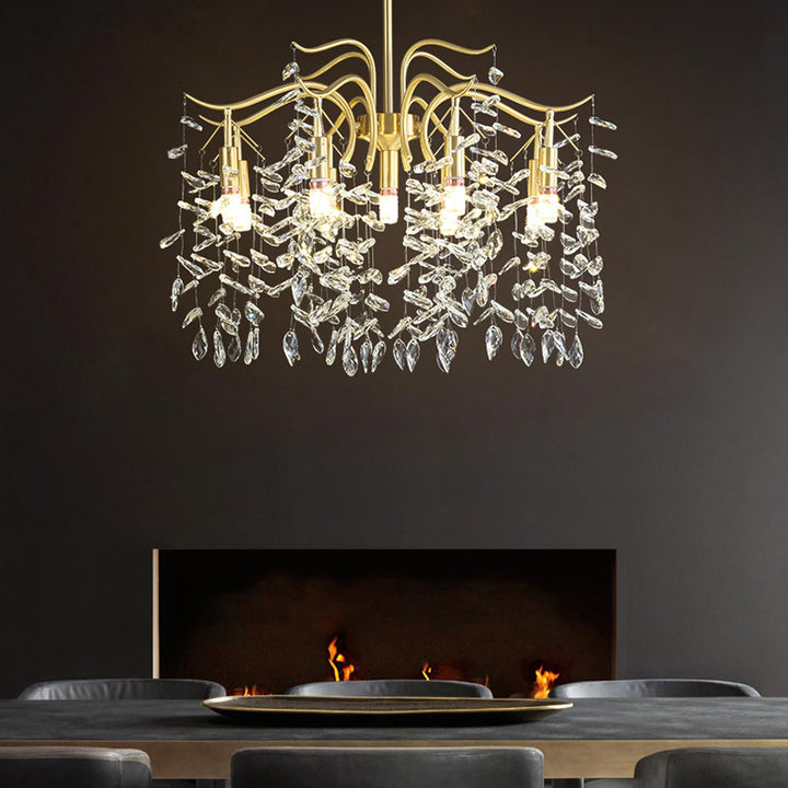 Lustre traditionnel français en forme de brindille avec pampilles en cuivre et cristal 7/9/11/13 lumières pour chambre 