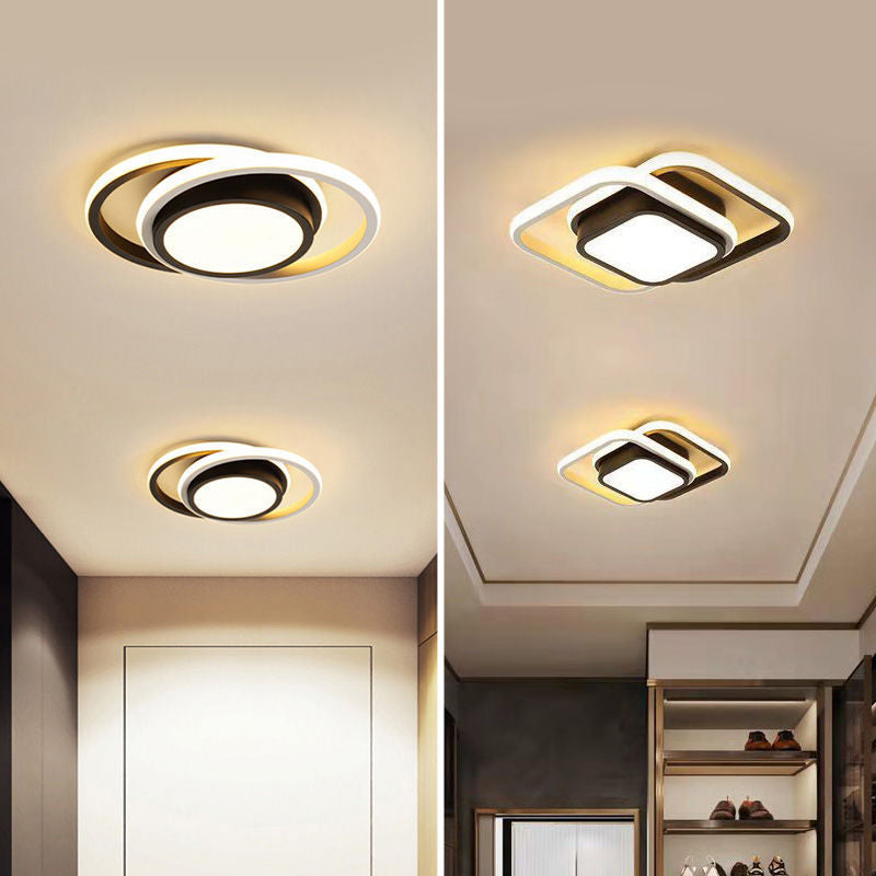 Luz de techo LED de montaje semi empotrado de hierro y aluminio redondo cuadrado moderno minimalista para pasillo 