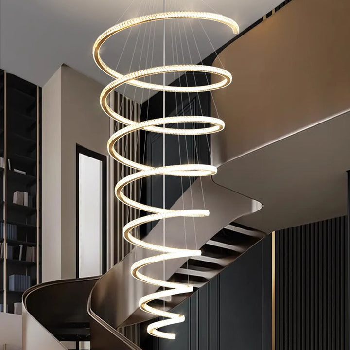 Lustre moderne en spirale en acier inoxydable avec cristaux LED pour salon 