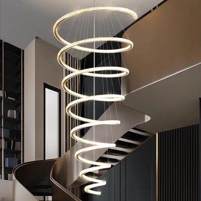 Lustre moderne en spirale en acier inoxydable avec cristaux LED pour salon 