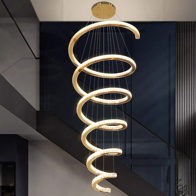 Lustre moderne en spirale en acier inoxydable avec cristaux LED pour salon 