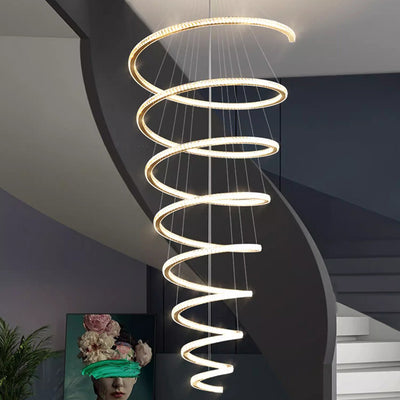 Lustre moderne en spirale en acier inoxydable avec cristaux LED pour salon 