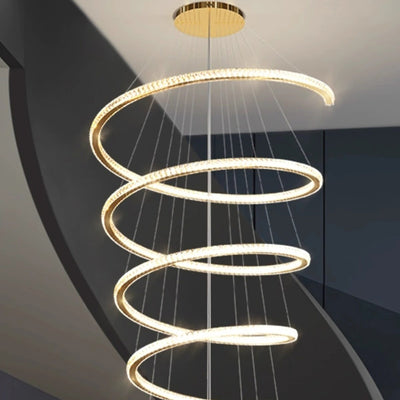 Lustre moderne en spirale en acier inoxydable avec cristaux LED pour salon 