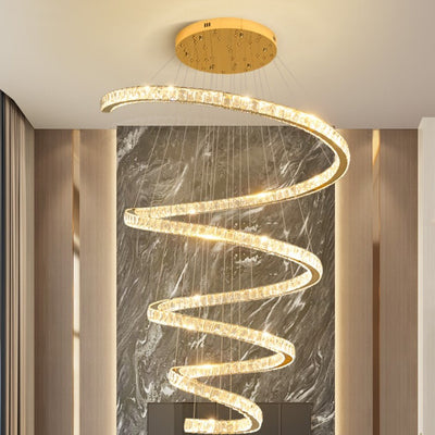 Lustre moderne en spirale en acier inoxydable avec cristaux LED pour salon 