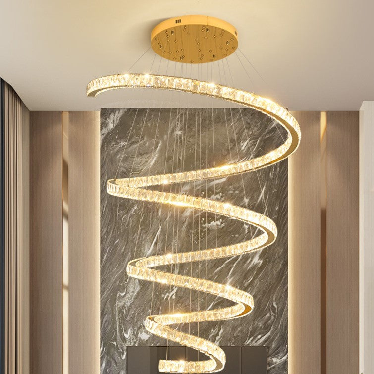 Lustre moderne en spirale en acier inoxydable avec cristaux LED pour salon 