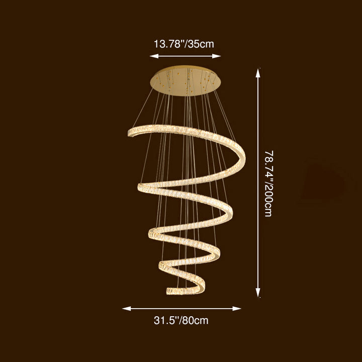 Lustre moderne en spirale en acier inoxydable avec cristaux LED pour salon 
