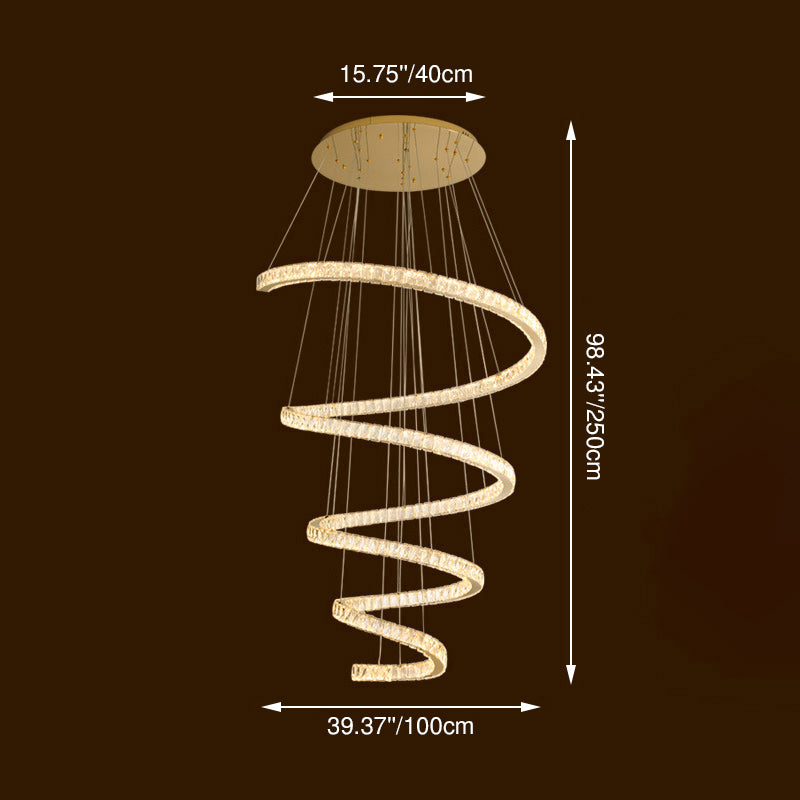 Lustre moderne en spirale en acier inoxydable avec cristaux LED pour salon 