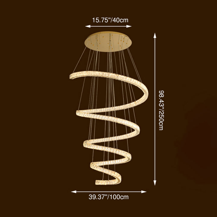 Lustre moderne en spirale en acier inoxydable avec cristaux LED pour salon 
