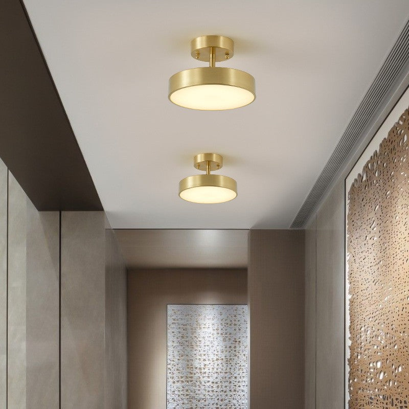 Modern Minimalist Round Dome Copper Acrylic LED Semi-Flush Mount Ceiling Light For Hallway